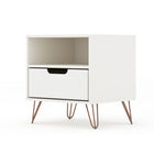 Manhattan Comfort Rockefeller 20.08" Mid-Century Modern 1-Drawer Nightstand - White-Home Assembly Required. All Hardware Included