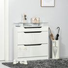HOMCOM High Gloss Shoe Cabinet with 2 Flip Drawers & Glass Top - High Gloss White-Two flip drawers hold up to 16 pairs of shoes