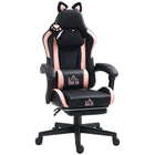 HOMCOM - Chaise de jeu inclinable en similicuir avec repose-pieds, soutien lombaire et appui-tête - noir-Oreilles et patte de chat ajoutent une touche ludique et amusante