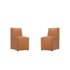 Manhattan Comfort Anna Square 18.9" Modern Faux Leather Upholstered Dining Chair - Saddle - Set of 2-Modern Dining Chair for Dining Room and Task Use. Set of 2