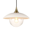 Hudson&Canal - Suspension Alvia de 37,8 cm de large avec abat-jour en métal et verre - Blanc nacré/laiton/transparent-Conçu pour une ampoule à incandescence de 60 W - ampoule LED de 9 W, ampoule fluorescente (CFL) de 13 W ou ampoule LED à ballast automatique de 9 W, ampoule à culot E26, ampoule non incluse