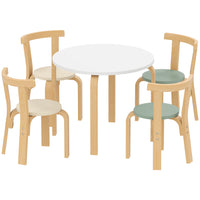 Qaba - Ensemble table et chaises pour enfants, ensemble table et chaises en bois pour tout-petits - vert-Comprend une table et quatre chaises, adaptées aux jeux et activités

