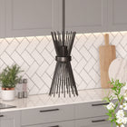 Hudson&Canal Andromeda 7" Wide Starburst Pendant with Metal Shade - Blackened Bronze/Blackened Bronze-Handcrafted blackened bronze finish is applied to the cylinder metal base