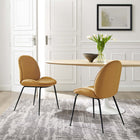 Modway Scoop Black Powder Coated Steel Leg Performance Velvet Dining Chairs - Cognac - 2 Pack-Performance Velvet Polyester Upholstery