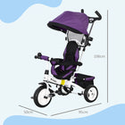 Qaba - Tricycle poussette 6 en 1 pour bébé avec panier et canopée - violet-Dimensions totales : 37,4 po L x 19,7 po l x 41,7 po H (95L x 50l x 106H cm) 