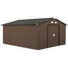 Outsunny - Abri de jardin 11' x 13' avec kit de fondation en acier, marron-Grand espace intérieur pour ranger les outils, les bicyclettes, les outils de jardinage, le matériel d'entretien des pelouses, etc 