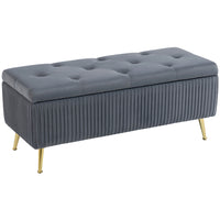 HOMCOM - Banc coffre de rangement grande capacité 43 po avec pieds en acier - gris foncé-Un design plissé, une assise capitonnée à boutons et des pieds dorés subliment votre espace 