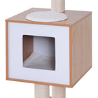 PawHut 47" Wood Cat Tree Condo Tower with Scratching Post and Toy Ball - Natural Wood-Suitable for felines weighing less than 10 lbs. (5 kg.) 