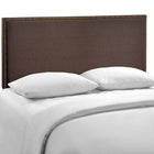 Modway Region Nailhead Upholstered Queen Headboard - Dark Brown-Particleboard with solid wood poles