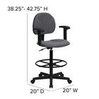 Flash Furniture Fabric Drafting Chair with Adjustable Arms - Grey-Swivel Seat
