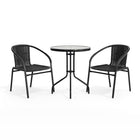 Flash Furniture 23.75" Round Glass Metal Table with 2 Black Rattan Stack Chairs-Top Size: 23.75" Round