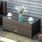 Outsunny Rattan Coffee Table with Tempered Glass Top - Brown-Made from solid steel pipe and PE rattan in excellent craftsmanship