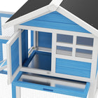 PawHut - Clapier à lapin en bois 49 po avec toit incliné et enclos, bleu clair-Échelle facilitant l’accès aux niveaux supérieur et inférieur de l’espace de vie et de l’enclos extérieur 