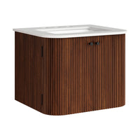Modway - Zia Support mural de 24" Meuble de salle de bain avec lavabo en marbre - Noyer-Coiffeuse murale de 24"