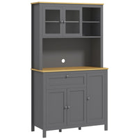 HOMCOM - Armoire de cuisine 71 po avec étagères réglables et porte en verre - gris-Les armoires à portes et l'étagère ouverte vous offrent beaucoup d'espace de rangement 