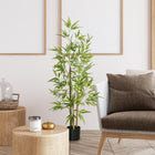 HOMCOM 4' Artificial Bamboo Tree for Indoor Home Decor - Green-Solid nursery pots provide the stable bases 