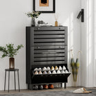 HOMCOM Shoe Storage Cabinet with Adjustable Shelves - Black-Slitted panels with zinc handles allow good ventilation