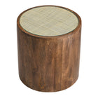 Modway Truett Round Wood Rattan Side Table - Walnut-Non-Marking Foot Pads