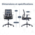 MotionGrey - Chaise de bureau ergonomique AeroMesh - Dossier en maille respirante avec accoudoirs réglables - Noir-6