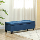 HOMCOM - Banc d’entrée en tissu de lin avec pieds en bois - bleu-Revêtement en tissu confortable et mousse douce créent une belle assise   