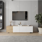 Nexera Riva TV Stand - 72" - Natural Maple/White-Canadian Craftsmanship: Designed and meticulously crafted in Canada, our TV standreflects a commitment to environmental consciousness. It is constructed using CARBII/FSC Certified particle board and MDF, making it a sustainable and durable addition toyour home. Assembly is required
