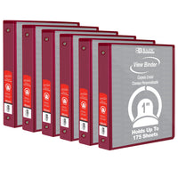 BAZIC Products 1" 3-Ring View Binder with 2 Pockets - Burgundy - 6 Pack-Hard Vinyl Cover