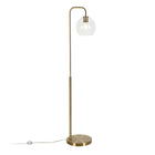 Hudson&Canal Harrison Arc Floor Lamp with Glass Shade - Brass/Clear-Rated for one 100W incandescent bulb - 9W LED bulb, 23W fluorescent (CFL) bulb, or 9W self-ballasted LED bulb, E26-base bulb, Bulb not included