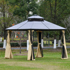 Outsunny - Gazebo extérieur à 2 niveaux de 10' x 10' en polycarbonate - beige-Toit rigide en polycarbonate pour protéger l'intérieur de la lumière du soleil, du vent et de la pluie 