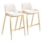 Zuo Desi Counter Stool - White/Gold - Set of 2-Armrest support
