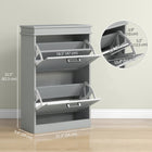 HOMCOM Narrow Shoe Cabinet with Flip Drawers & Adjustable Shelf for Entryway - Grey-Painted surface makes it easy to clean