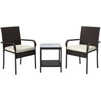 Outsunny - ensemble de mobilier de patio 3 pièces avec chaises empilables - coussin lavable - dessus en verre trempé-Comprend deux fauteuils et une table carrée avec plateau en verre pour des ambiances intimes 
