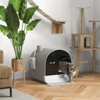 PawHut Cat Litter Box with Lid, Removable Tray, Scoop and Filter - Light Grey-Removable tray for fast and easy cleaning 