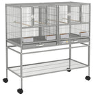 PawHut - Cage à oiseaux divisée 40 po H avec support à roulettes, plateau en métal amovible, étagère de rangement - gris clair-La grille du milieu peut être retirée pour transformer les 2 cages individuelles en une grande cage. 