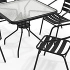 Table carrée de 31,5 po en verre/métal et 4 chaises empilables noires en aluminium avec dossier à lattes (TLH-0732SQ-017CBK4-GG)-7