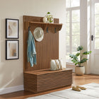 Modway - Render Cannelé Arbre de salle 3-en-1 avec banc de rangement et porte-manteaux in Noyer-Établi à table rabattable avec rangement divisé