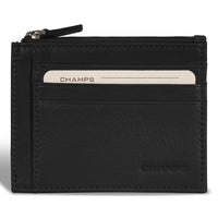 Champs Onyx Leather Zip Card Case - Black-Leather Zip card case in gift box
