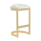 Manhattan Comfort Aura 16.54" Modern Faux Leather Upholstered Bar Stool - White and Polished Brass - 3 Pack-Backless Design with Geometric Base
