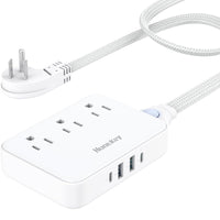 Huntkey Detachable Cord Power Strip with 3 Outlets and 4 USB Ports - White-Specifically engineered without surge protection to comply with major cruise ship safety regulations