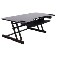 Support de bureau debout réglable en hauteur Rocelco de 45 pouces avec plateau de clavier coulissant et rétractable-Portée verticale améliorée (EVR)