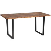 HOMCOM - Table à manger avec plateau à bords ondulés et pieds en acier pour cuisine - brun rustique-Assez spacieux pour accueillir jusqu'à 6 personnes 