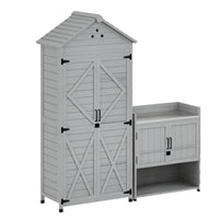 Outsunny Outdoor Wood Garden Storage Cabinet with Shelves - Light Grey-2-in-1 design allows separate or combined use for flexibility 