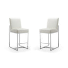 Manhattan Comfort Element 16.34" Modern Faux Leather Upholstered Counter Stool - Pearl White and Polished Chrome - 2 Pack-Mid-Century Modern Counter Stool with Backseat Perfect for Bar and Kitchen Use. Set of 2
