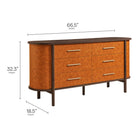 Modway Coralie Curved 6-Drawer Vegan Leather Oval Dresser - Walnut Tan-Wood Grain Laminate