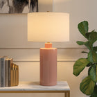Hudson&Canal - Lampe de table Selina en céramique de 63 cm de haut avec abat-jour en tissu - Rose poudré/blanc-Comprend un cordon transparent de 6 pieds avec interrupteur à prise rotative