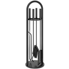Outsunny Fireplace Tools Set - 5 Pieces Metal Fireside Accessories - Black-Five-piece set includes a brush, a shovel, a poker, a pair of tongs and a round metal stand