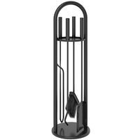 Outsunny - Ensemble d’outils pour cheminée- 5 pièces accessoires en métal pour foyer- noir-L'ensemble de cinq pièces comprend une brosse, une pelle, un tisonnier, une pince et un support rond en métal 