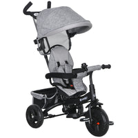 Qaba - Tricycle poussette 6 en 1 pour bébé avec panier et canopée - gris-Conception 6-en-1 qui évolue avec votre enfant pour des années d’amusement 