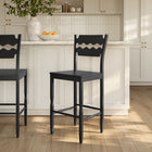 Modway Jax Oak Wood Bar Stool With Wavy Razor Back - Black-Non-Marking Foot Pads