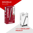 uni-ball – Stylos à bille roulante Vision – 0,7 mm – noir – paquet de 12  -Couleur et construction du corps : Gris