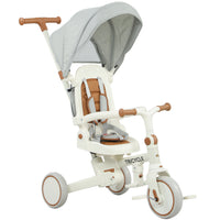 Qaba 7 in 1 Toddler Tricycle with Adjustable & Removable Parent Handle - Cream White-7-in-1 design adapts as your child grows, saving money and space 